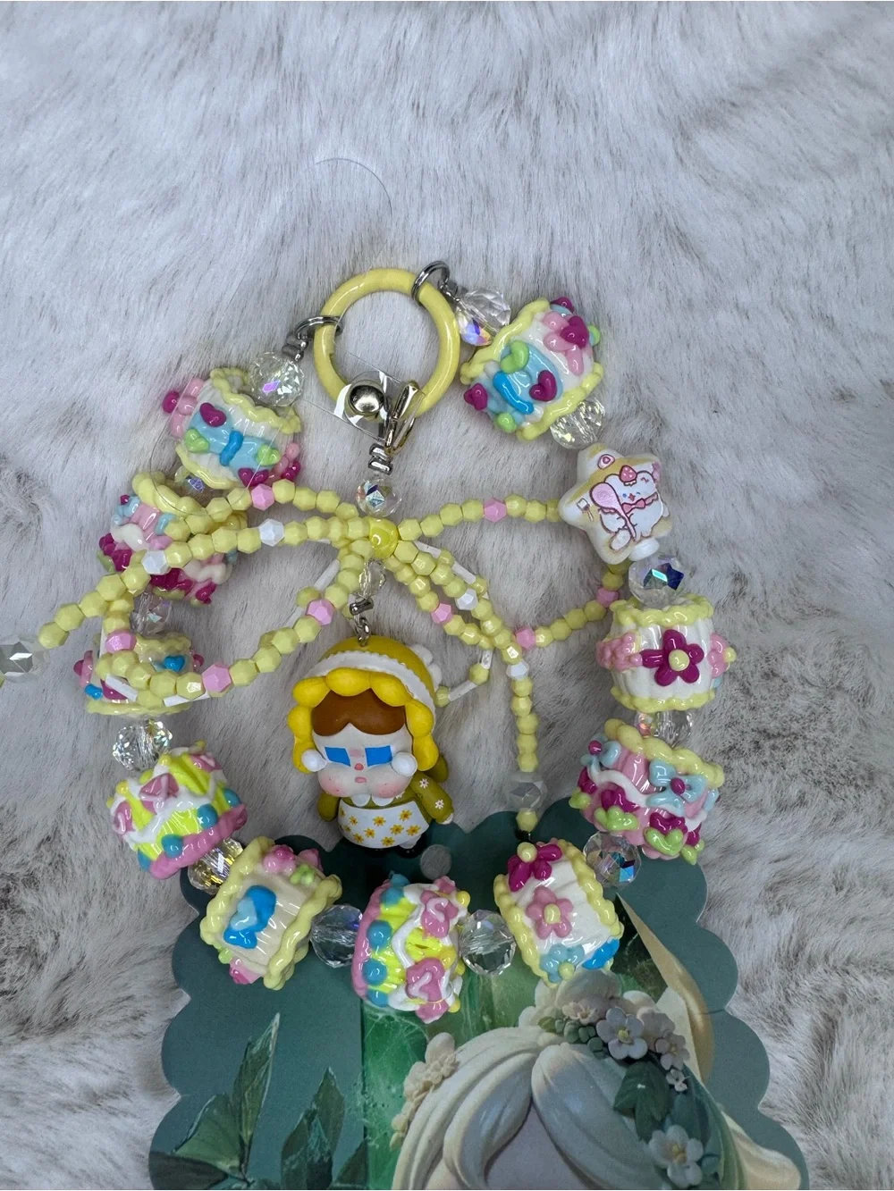 Kawaii Yellow Beaded Charm Bracelet with Doll Pendant